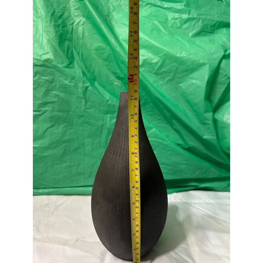 Modern Dark‎ Brown Ceramic Vase Wood Look Minimalist Decor Thailand 12
